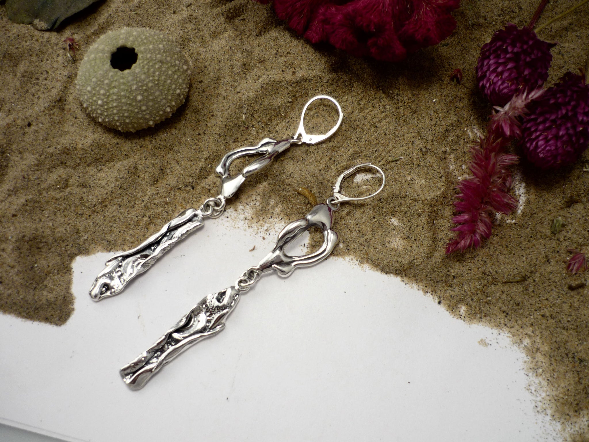 Vague de bonheur, boucles d'oreilles longues en argent sterling - inspiration bord de mer