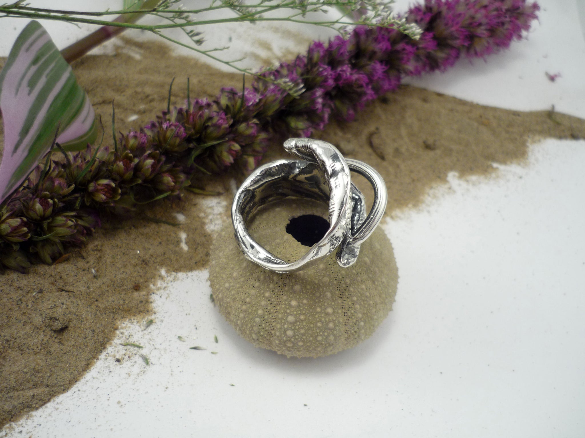 GALAXY OF THE SEA, unique ring with a texture of a sea urchin shell