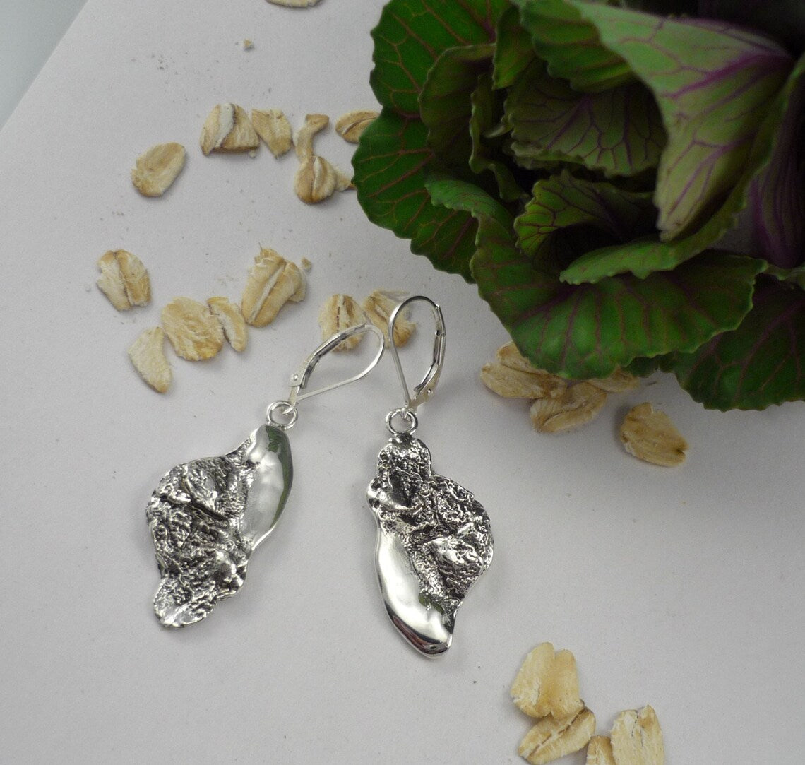OAT FLAKES, breakfast inspired sterling silver earrings