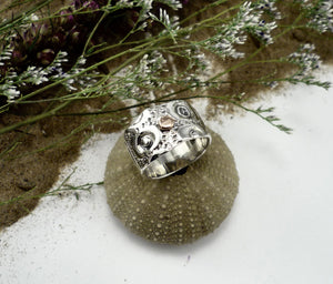 SEA URCHIN IMPRINT RING, wide ring with an original texture made from a sea urchin shell cast