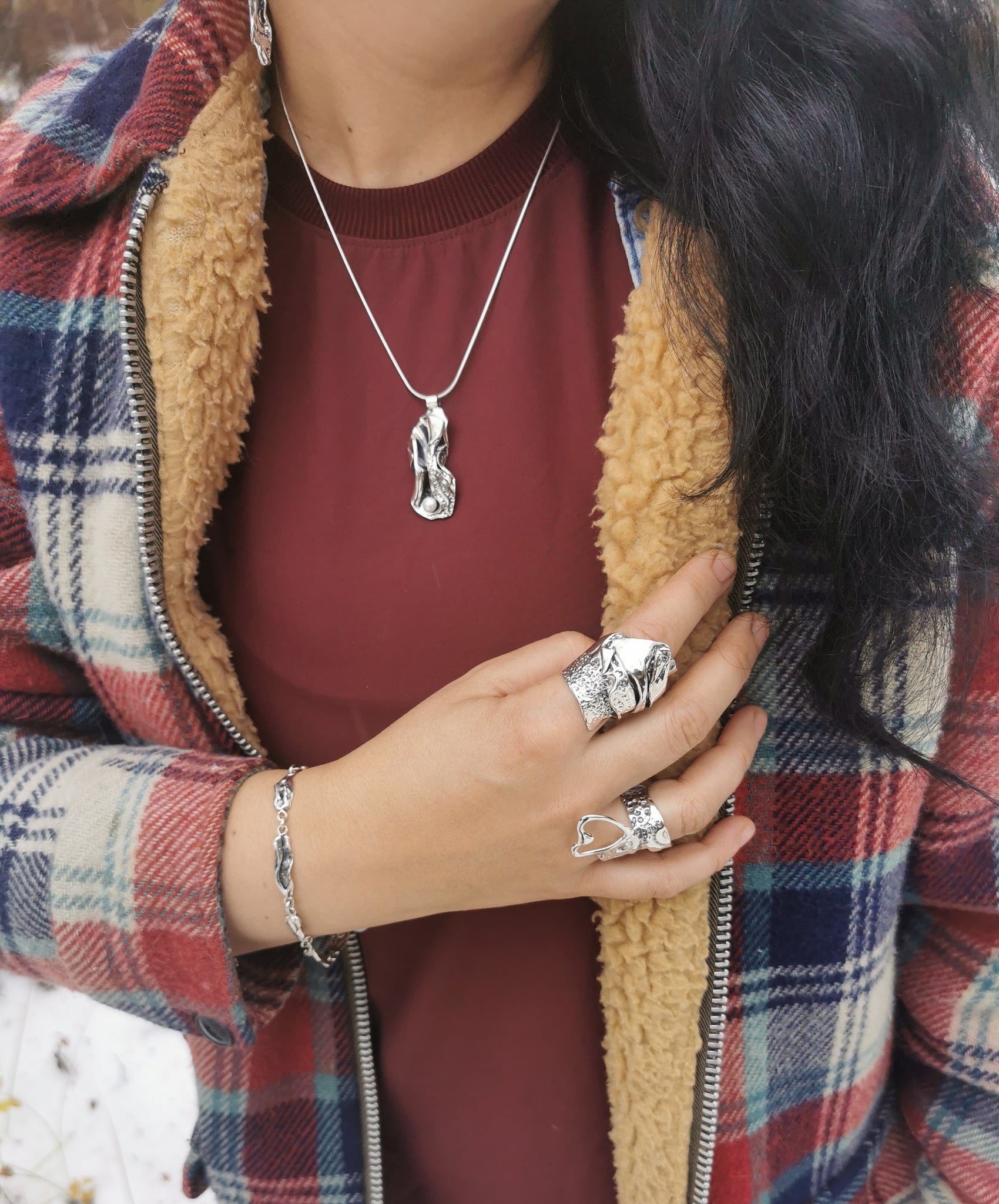 Reflet de marée, pendentif unique en argent sterling - empreinte de coquillage d'oursin, inspiration bord de mer