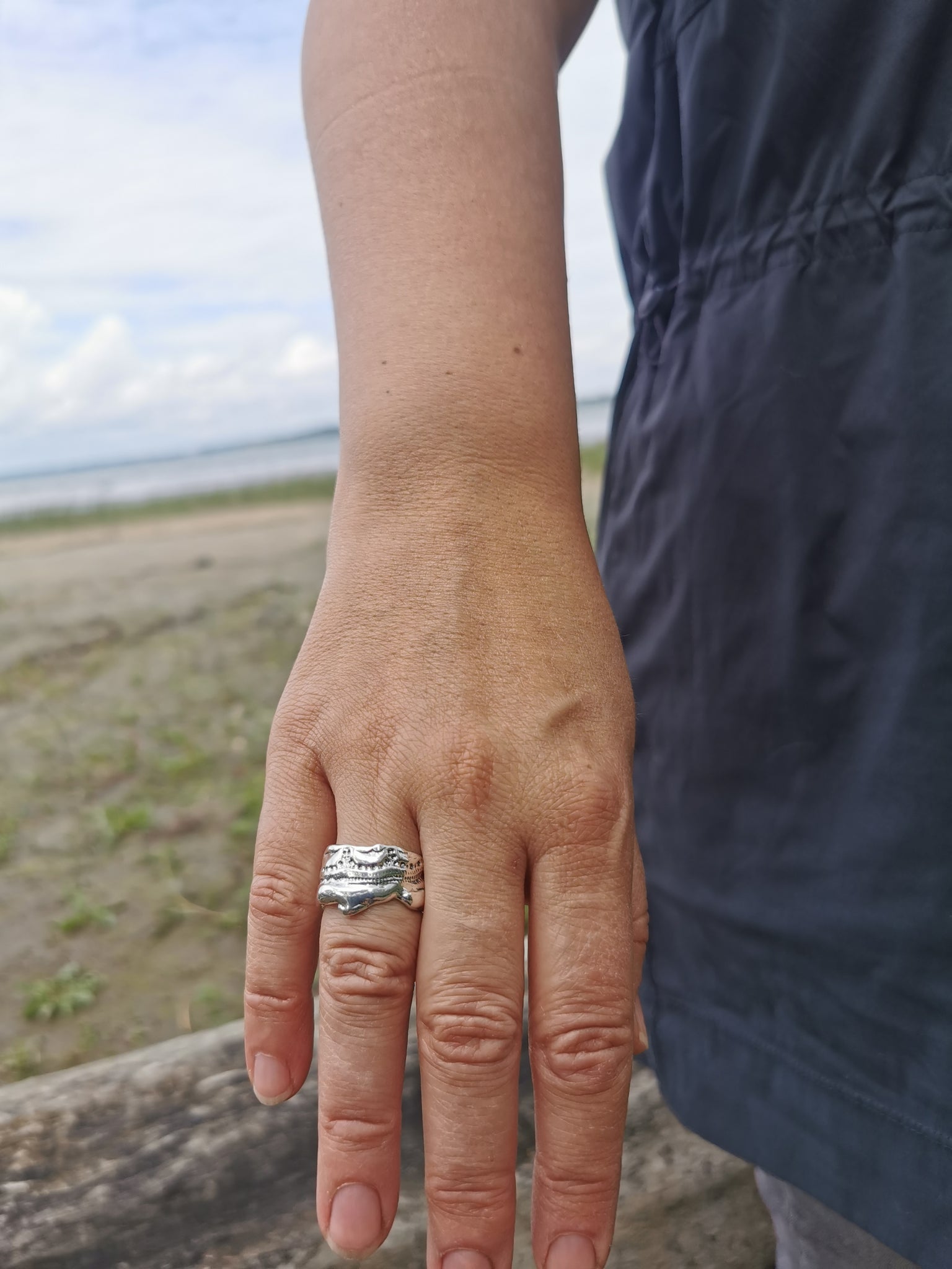 Bague argent femme - bague texture de la mer - inspiration bord de mer - fait au Canada