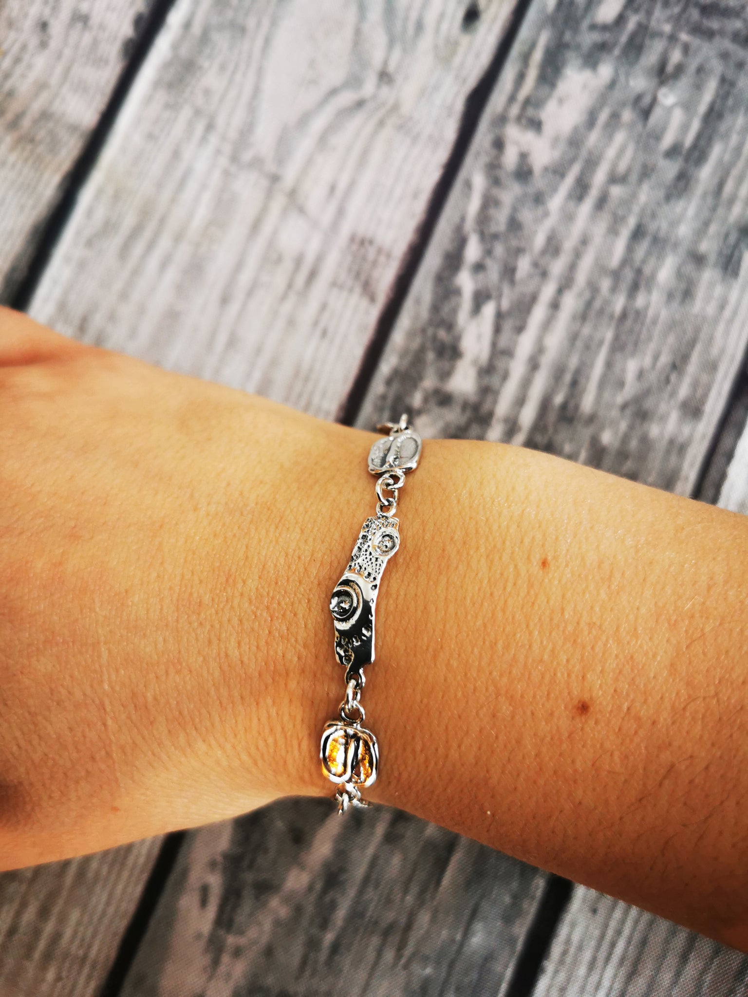 ESPRESSO WAVE, sterling silver bracelet with sea urchin and coffee bean imprint!