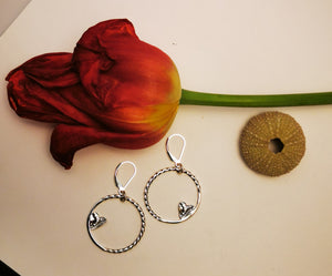 MEDIUM HEART OF MOON, dangling medium hoop earrings in sterling silver