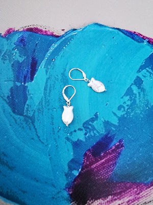 LIKE A FISH IN THE WATER, white freshwater pearl fish earrings