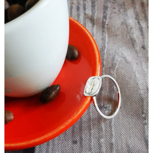 SHORT ESPRESSO DELICATE RING, simple sterling silver ring with a coffee bean imprint.
