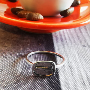 SHORT ESPRESSO DELICATE RING, simple sterling silver ring with a coffee bean imprint.