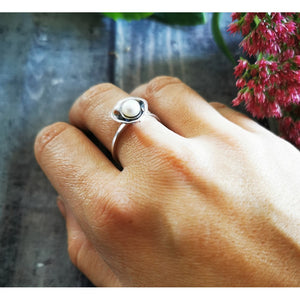 DELICATE SEA FLOWER RING, delicate sterling silver and freshwater pearl ring