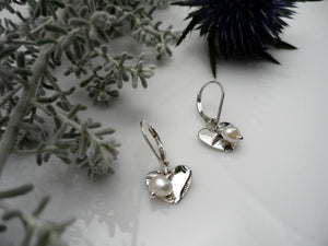 SMALL PEARLY HEARTS, dainty sterling silver and pearl earrings with a nautical inspiration