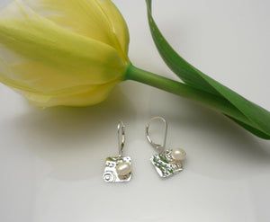 PEARLED SMALL SQUARES, sterling silver and pearl dainty earrings