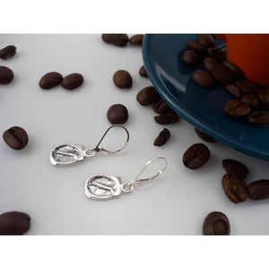 ESPRESSO, sterling silver earrings with a coffee bean imprint!