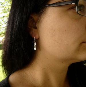 DELICATE, lightweight narrow rectangle sterling silver earrings,