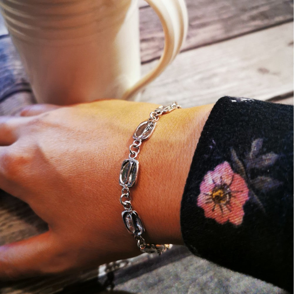 SHORT ESPRESSO, sterling silver bracelet with coffee imprints!