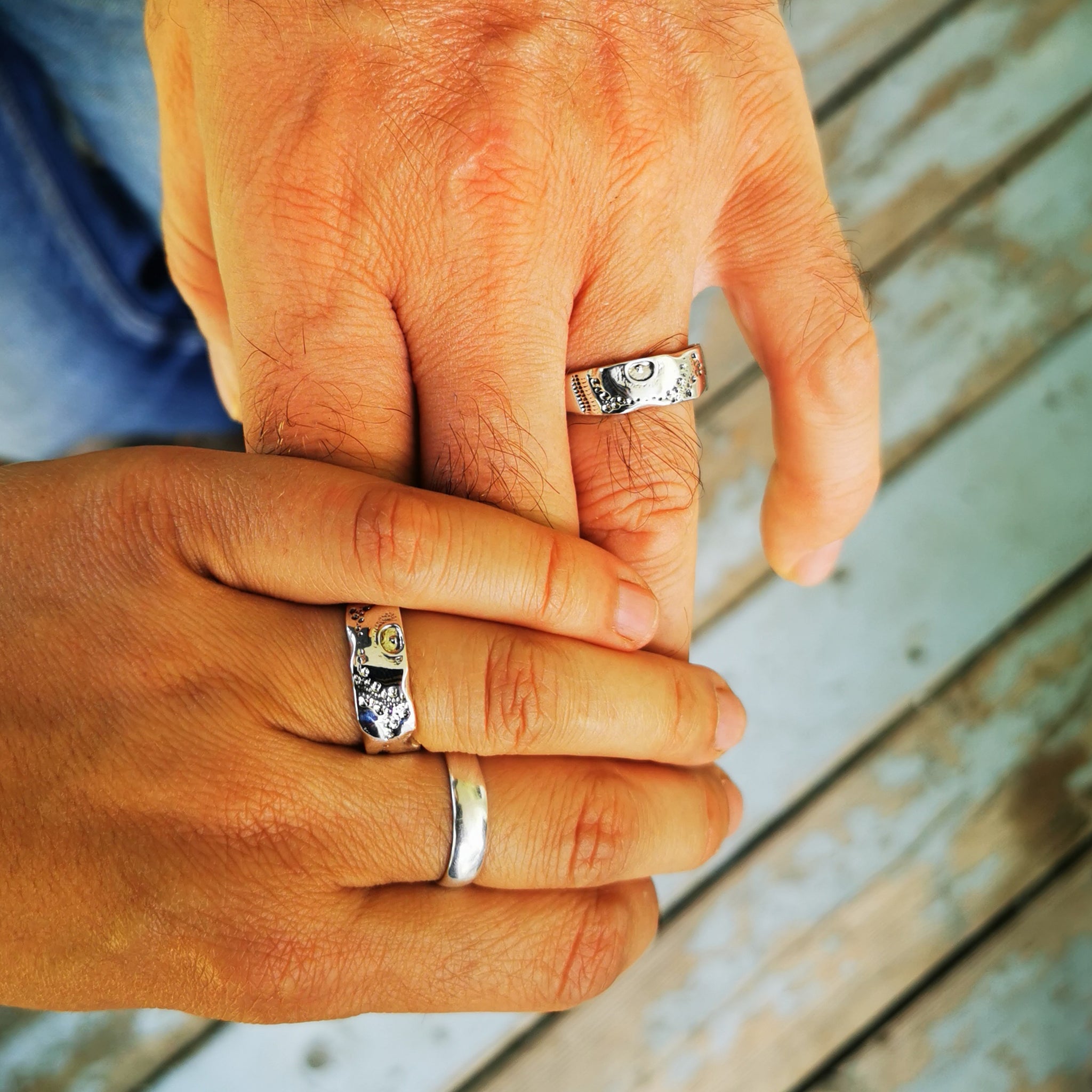 Bague En Argent Massif Style Jonc Avec Zircon - Taille 52 - Bijou Lourd Et Brillant