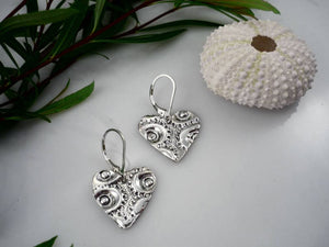 MEDIUM HEART EARRINGS, medium dangling heart-shaped sterling silver earrings