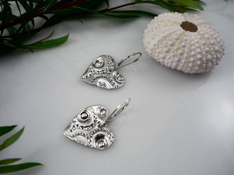 MEDIUM HEART EARRINGS, medium dangling heart-shaped sterling silver earrings