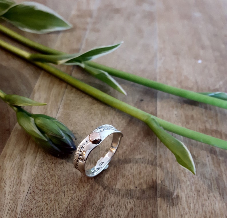 GOLDEN LACE, sterling silver and solid 10k rose dot ring inspired by the seaside vacation