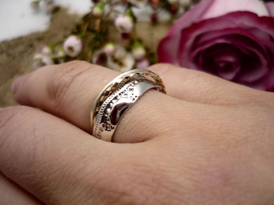 INSEPARABLE RING with 14K ROSE GOLD, sterling silver and gold band