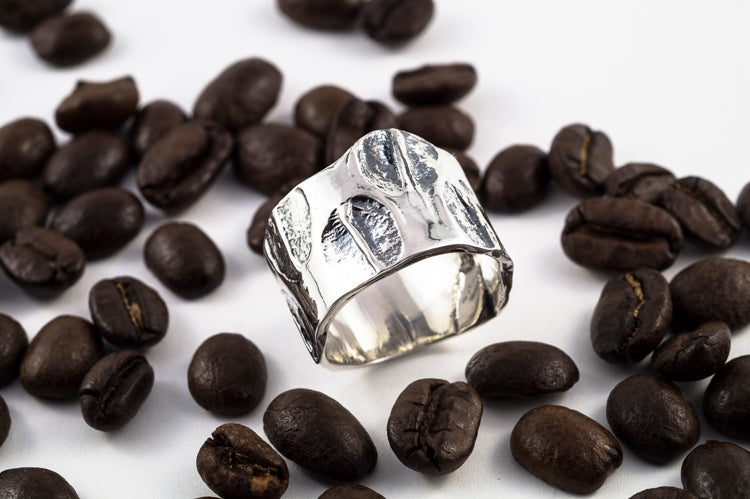 BARISTA RING, sterling silver ring with coffee bean imprint