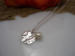 BEADED MOON, sterling silver pendant and dangling freshwater pearl, nautical inspiration jewellery