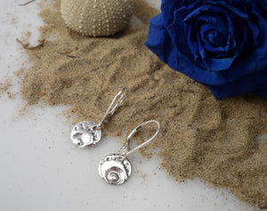SMALL MOON, Lightweigh sterling silver earrings with a delicate imprint of a sea urchin shell